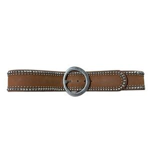 Vintage Y2K Wide Studded Belt Size Large Brown Genuine Leather Suede